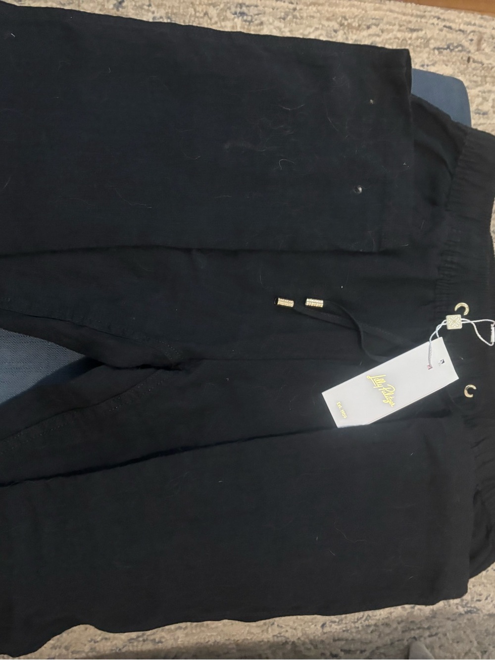 Lilly Pulitzer Linen Black Drawstring Pants NWT Size Medium.